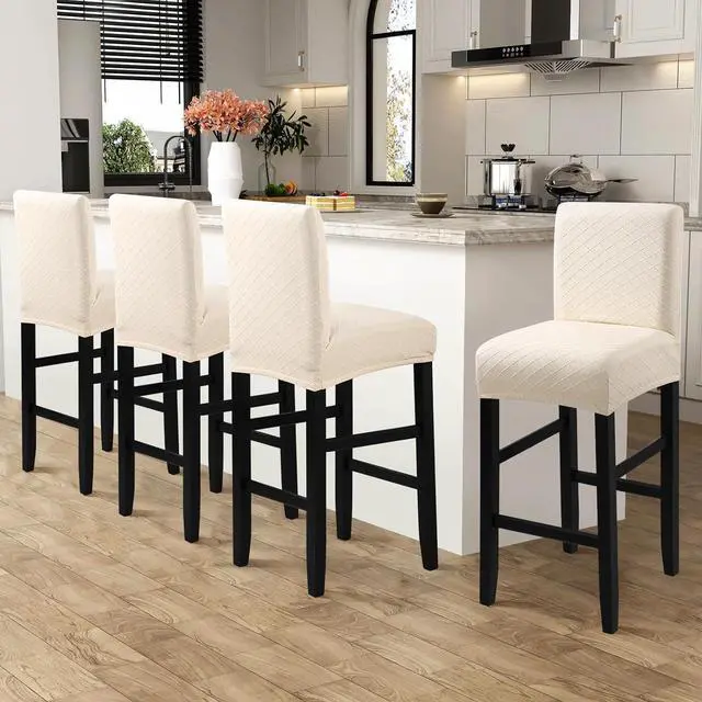 Alt view image 2 of 7 - Waterproof Bar Stool Covers 4 PCS, Stretch Pub Tall Chair Slipcover with Backs Counter Chair Cover Barstool Slipcovers Removable Washable (Beige, 4 PCS)