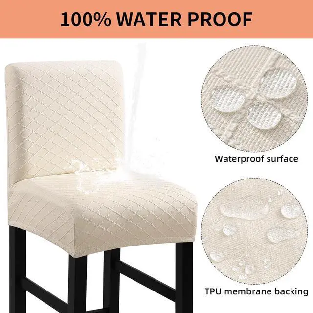 Alt view image 3 of 7 - Waterproof Bar Stool Covers 4 PCS, Stretch Pub Tall Chair Slipcover with Backs Counter Chair Cover Barstool Slipcovers Removable Washable (Beige, 4 PCS)