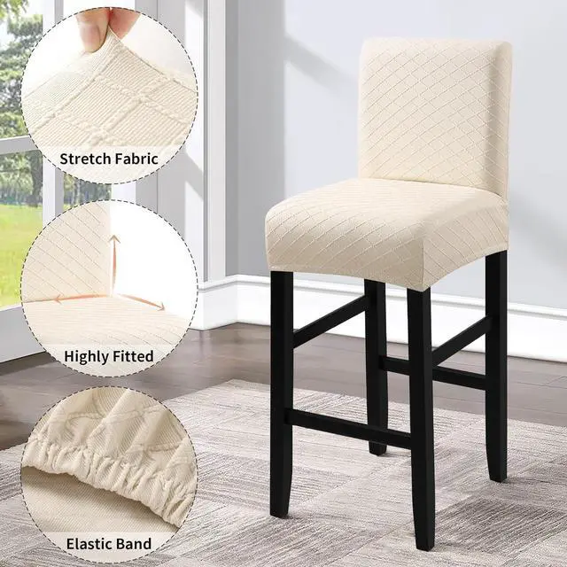 Alt view image 4 of 7 - Waterproof Bar Stool Covers 4 PCS, Stretch Pub Tall Chair Slipcover with Backs Counter Chair Cover Barstool Slipcovers Removable Washable (Beige, 4 PCS)