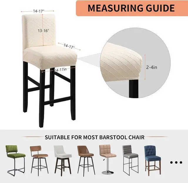 Alt view image 5 of 7 - Waterproof Bar Stool Covers 4 PCS, Stretch Pub Tall Chair Slipcover with Backs Counter Chair Cover Barstool Slipcovers Removable Washable (Beige, 4 PCS)