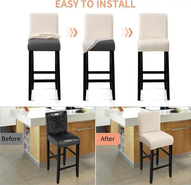 Alt view image 6 of 7 - Waterproof Bar Stool Covers 4 PCS, Stretch Pub Tall Chair Slipcover with Backs Counter Chair Cover Barstool Slipcovers Removable Washable (Beige, 4 PCS)