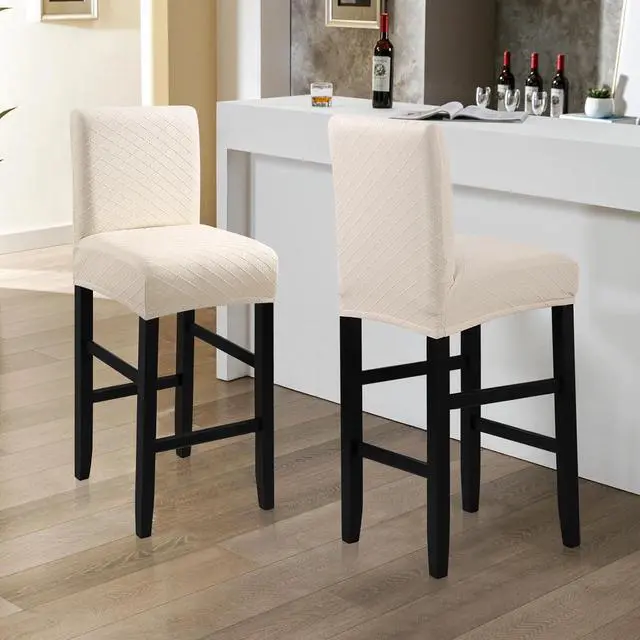 Alt view image 7 of 7 - Waterproof Bar Stool Covers 4 PCS, Stretch Pub Tall Chair Slipcover with Backs Counter Chair Cover Barstool Slipcovers Removable Washable (Beige, 4 PCS)