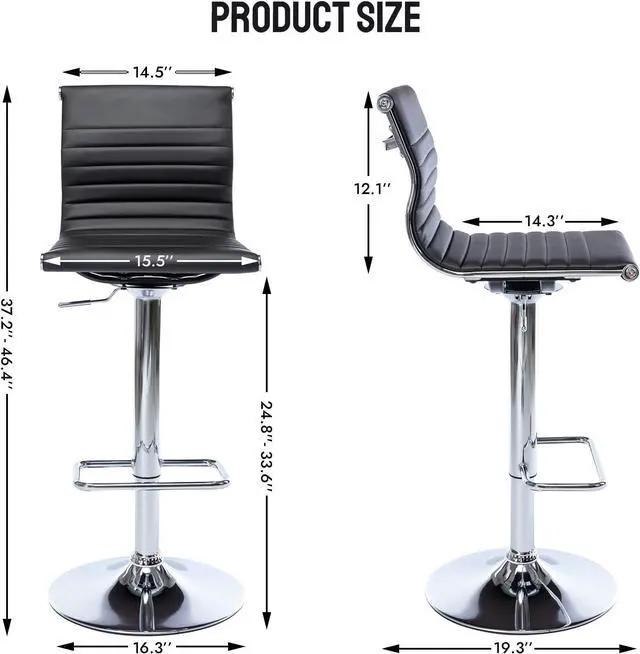 Alt view image 3 of 7 - Metal Bar Stools Chairs Set of 4 Height Adjustable Barstools Modern Black PU Leather Armless Counter Stool with Chrome Base for Kitchen Island/Bar/Dining Room - Black, 4PCS