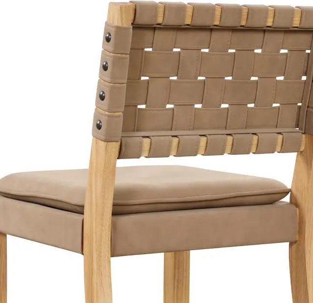 Alt view image 5 of 6 - Nathan James Cohen Mid-Century Modern 29 in. Wood Bar Stool, Upholstered Faux Leather Bar Height Stool with Solid Wood Frame, Natural Brown