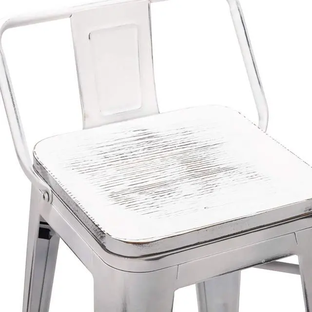Alt view image 7 of 7 - Alunaune 24" Industrial Metal Bar Stools Set of 4 Counter Height Barstools Kitchen Bar Chairs with Wooden Top-Low Back, Distressed White