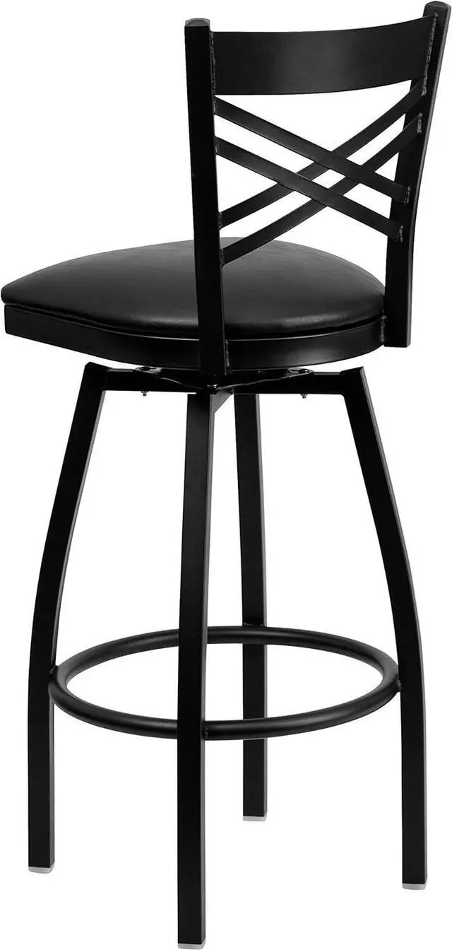 Alt view image 5 of 7 - Flash Furniture Hercules Series "X" Back Metal Restaurant Barstool, Modern Upholstered Armless Bar Height Chair for Restaurants and Kitchens, Black