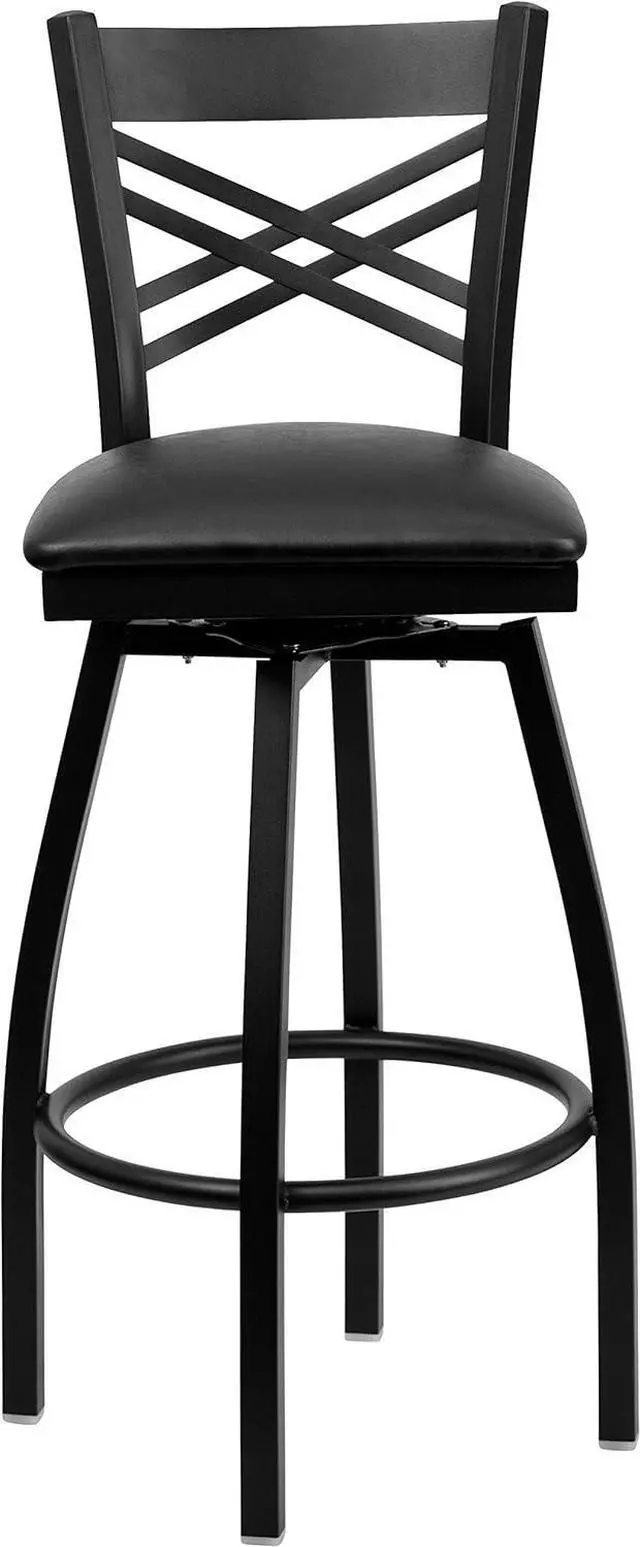Alt view image 7 of 7 - Flash Furniture Hercules Series "X" Back Metal Restaurant Barstool, Modern Upholstered Armless Bar Height Chair for Restaurants and Kitchens, Black
