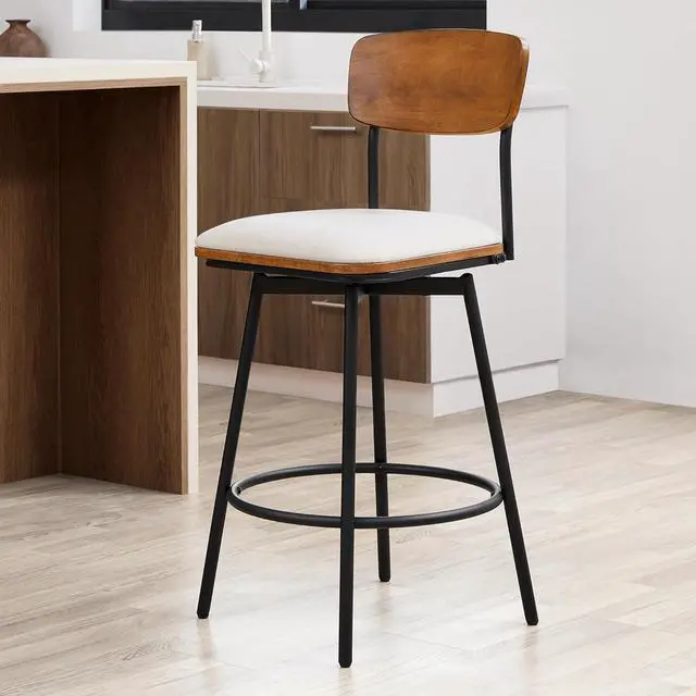 Alt view image 6 of 6 - CHITA Swivel Counter Height Bar Stools with Back, Fabric Upholstered Barstools Set of 2, 27" Seat Height, Metal & Wood Frame, Cream