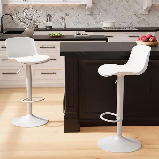 Main image of Kidol & Shellder Bar Stools Set of 2 Adjustable Swivel Counter Height Stools, Modern PU Leather Upholstered with Back Solid Color Barstools for Kitchen Island White