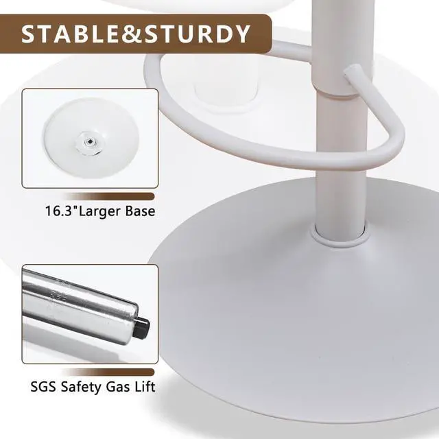 Alt view image 7 of 7 - Kidol & Shellder Bar Stools Set of 2 Adjustable Swivel Counter Height Stools, Modern PU Leather Upholstered with Back Solid Color Barstools for Kitchen Island White