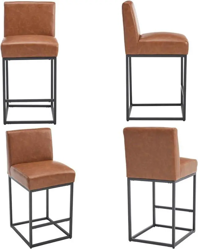 Alt view image 4 of 7 - VESCASA Faux Leather 27 inches Counter Height Bar Stools with Padded Back, Modern Upholstered Counter Stool Chairs with Black Metal Frame for Kitchen Island, Set of 4, Brown