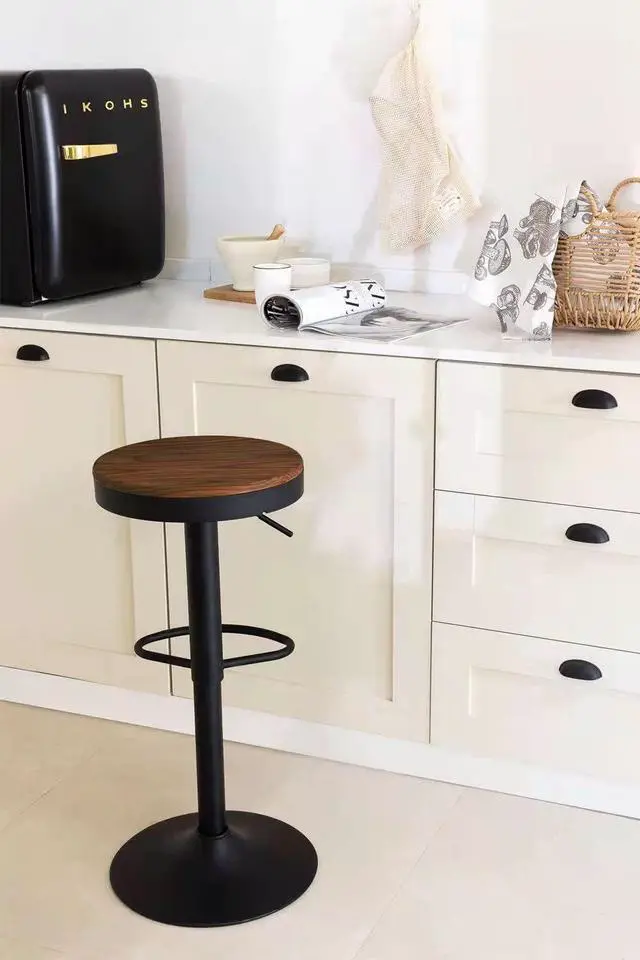 Alt view image 2 of 7 - YOUNIKE Bar stools Wooden Barstools Vintage Rustic Counter Height bar Stool,Height Adjustable bar Chairs Swivel with Footrest,Cafe Kitchen Garden(Set of 2,Walnut)