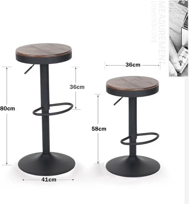 Alt view image 3 of 7 - YOUNIKE Bar stools Wooden Barstools Vintage Rustic Counter Height bar Stool,Height Adjustable bar Chairs Swivel with Footrest,Cafe Kitchen Garden(Set of 2,Walnut)