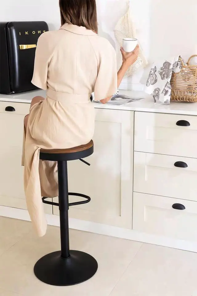 Alt view image 7 of 7 - YOUNIKE Bar stools Wooden Barstools Vintage Rustic Counter Height bar Stool,Height Adjustable bar Chairs Swivel with Footrest,Cafe Kitchen Garden(Set of 2,Walnut)