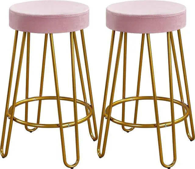 Main image of Yaheetech Bar Stools Set of 2, Velvet Round Counter Stools, Backless Counter Height Bar Chairs with Golden Legs for Kitchen Dining Room Pub Cafe, Pink