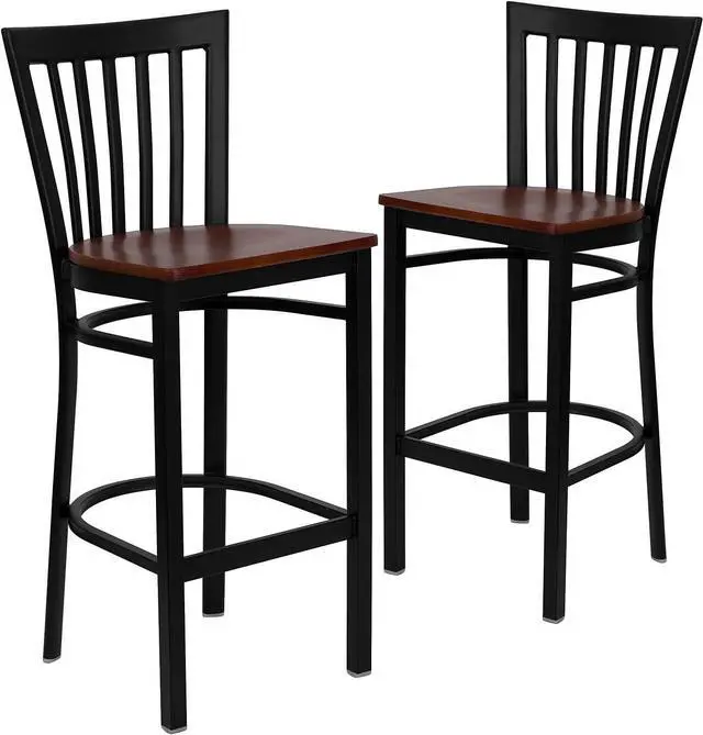 Main image of Flash Furniture 2 Pk. HERCULES Series Black School House Back Metal Restaurant Barstool - Cherry Wood Seat
