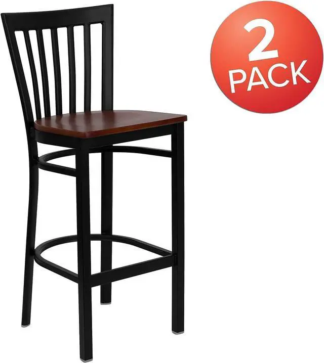 Alt view image 3 of 7 - Flash Furniture 2 Pk. HERCULES Series Black School House Back Metal Restaurant Barstool - Cherry Wood Seat