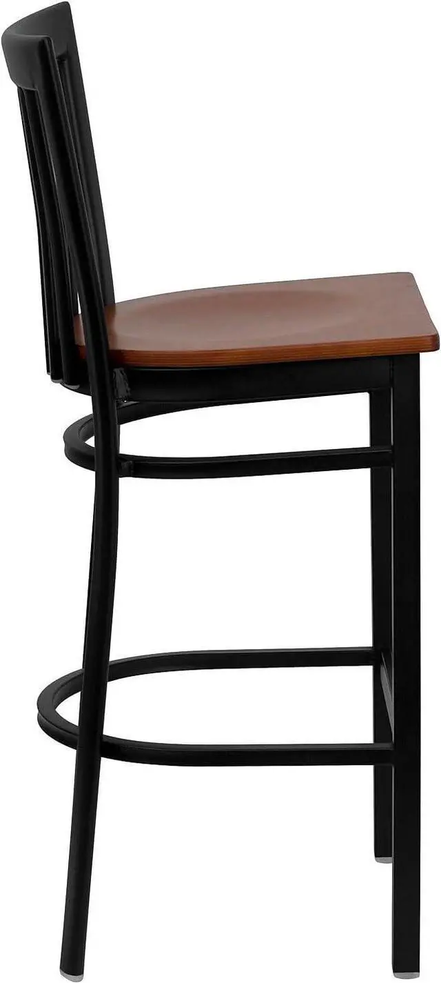 Alt view image 6 of 7 - Flash Furniture 2 Pk. HERCULES Series Black School House Back Metal Restaurant Barstool - Cherry Wood Seat