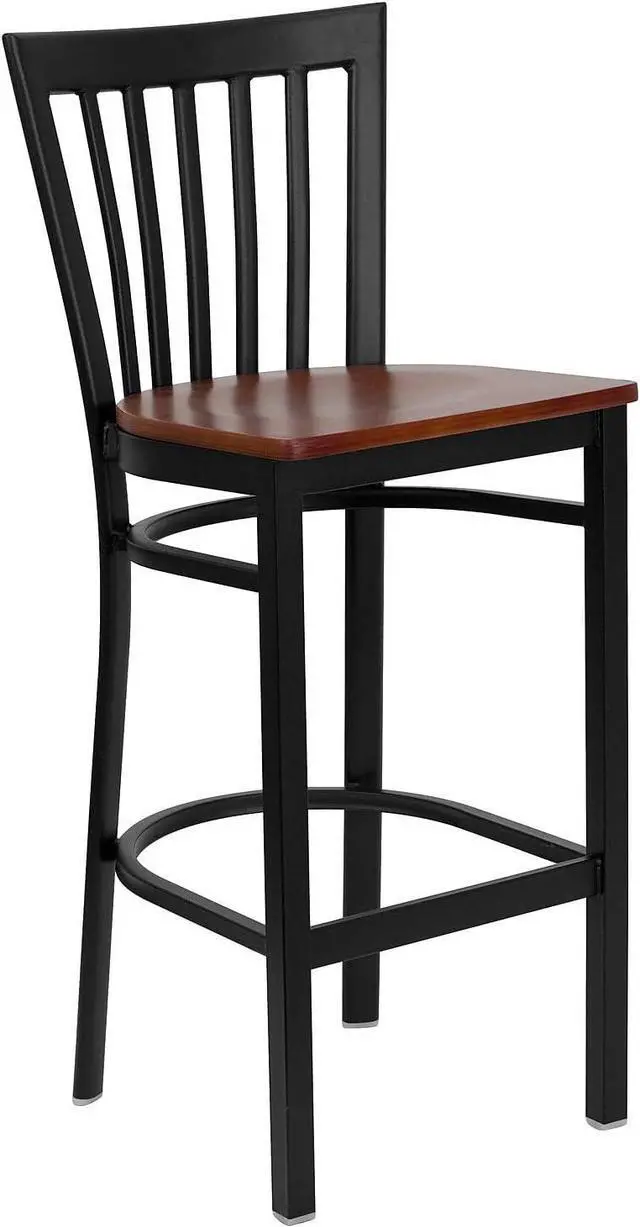 Alt view image 5 of 7 - Flash Furniture 2 Pk. HERCULES Series Black School House Back Metal Restaurant Barstool - Cherry Wood Seat