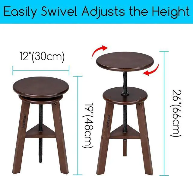 Alt view image 3 of 6 - MEEDEN Walnut Drafting Stool with Solid Beech Wood, Height Adjustable Artist Stool, Studio Stool, Wood Bar Stool, Kitchen Stool, Office Stool, Perfect for Studio, Home Use, Bars