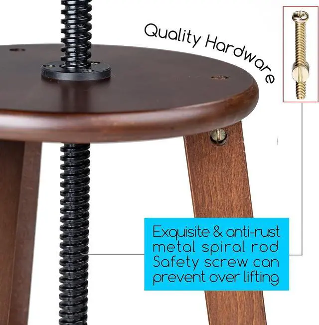 Alt view image 5 of 6 - MEEDEN Walnut Drafting Stool with Solid Beech Wood, Height Adjustable Artist Stool, Studio Stool, Wood Bar Stool, Kitchen Stool, Office Stool, Perfect for Studio, Home Use, Bars