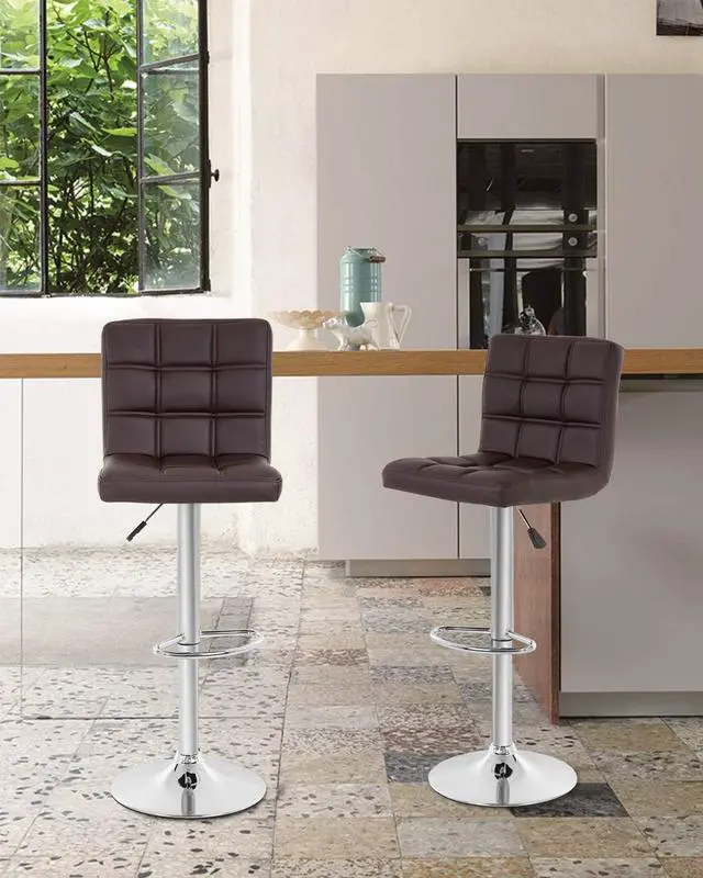 Alt view image 2 of 7 - BestOffice Bar Stool Set of 2 Modern Barstools Counter Height Swivel Bar Stool Height Adjustable PU Leather Bar Chairs Hydraulic Home Kitchen Stools Dining Room Chairs