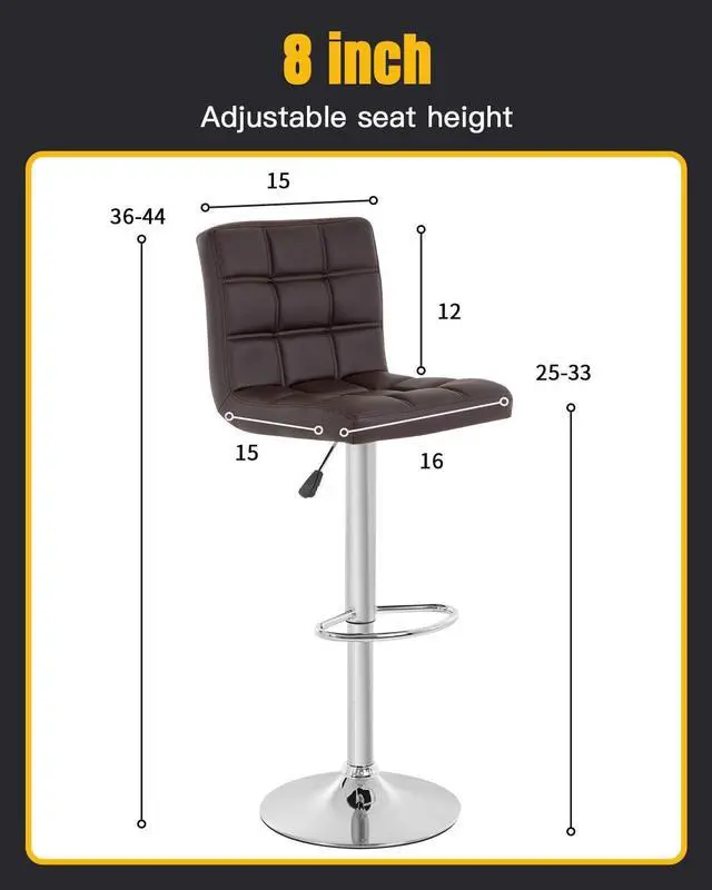 Alt view image 3 of 7 - BestOffice Bar Stool Set of 2 Modern Barstools Counter Height Swivel Bar Stool Height Adjustable PU Leather Bar Chairs Hydraulic Home Kitchen Stools Dining Room Chairs