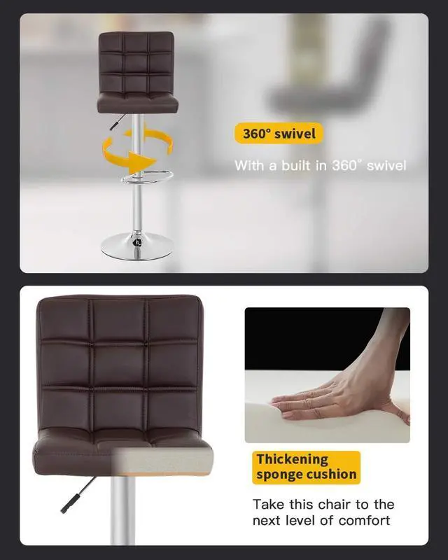 Alt view image 5 of 7 - BestOffice Bar Stool Set of 2 Modern Barstools Counter Height Swivel Bar Stool Height Adjustable PU Leather Bar Chairs Hydraulic Home Kitchen Stools Dining Room Chairs