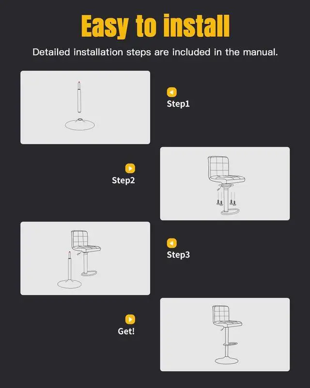 Alt view image 6 of 7 - BestOffice Bar Stool Set of 2 Modern Barstools Counter Height Swivel Bar Stool Height Adjustable PU Leather Bar Chairs Hydraulic Home Kitchen Stools Dining Room Chairs