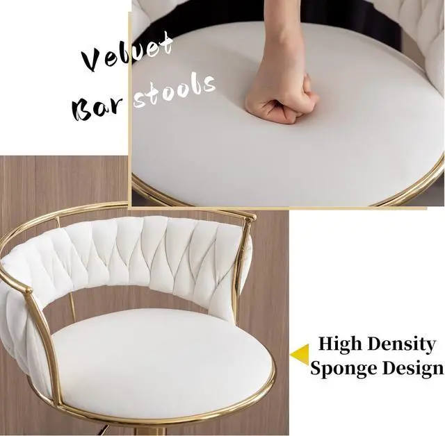 Alt view image 6 of 7 - LukeAlon Modern Velvet Adjustable Barstools Set of 3, 360° Swivel Counter Stools with Golden Base Upholstered Open Back Tall Bar Chairs with Footrest for Home Pub Kitchen, White