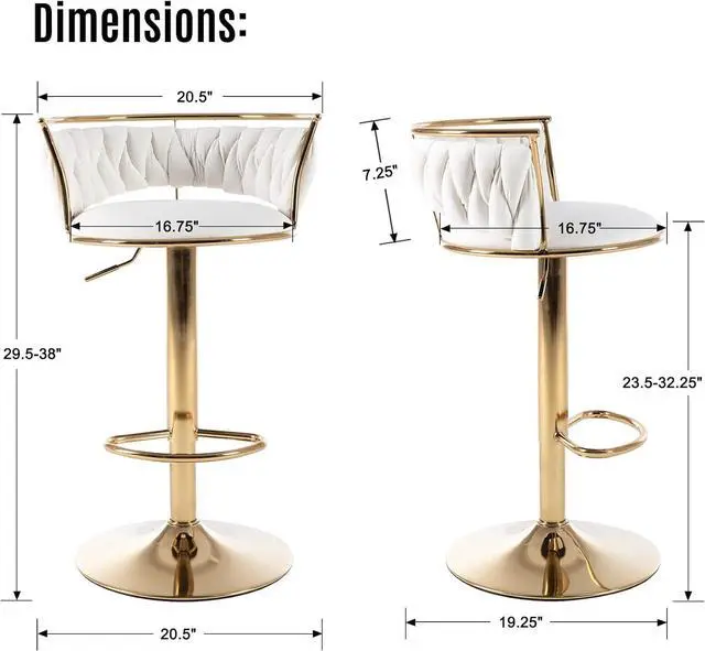 Alt view image 3 of 7 - LukeAlon Modern Velvet Adjustable Barstools Set of 3, 360° Swivel Counter Stools with Golden Base Upholstered Open Back Tall Bar Chairs with Footrest for Home Pub Kitchen, White
