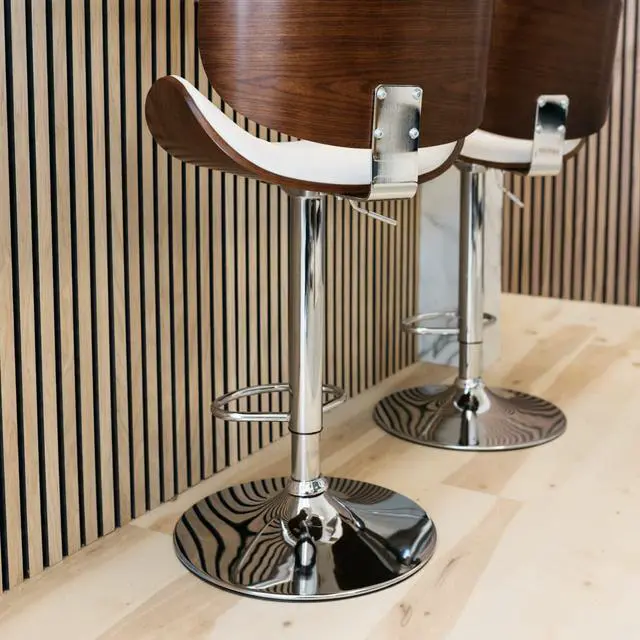 Alt view image 3 of 7 - Signature Design by Ashley Bellatier Mid-Century Modern 34" Adjustable Height Curved Bar Stool, Brown & White
