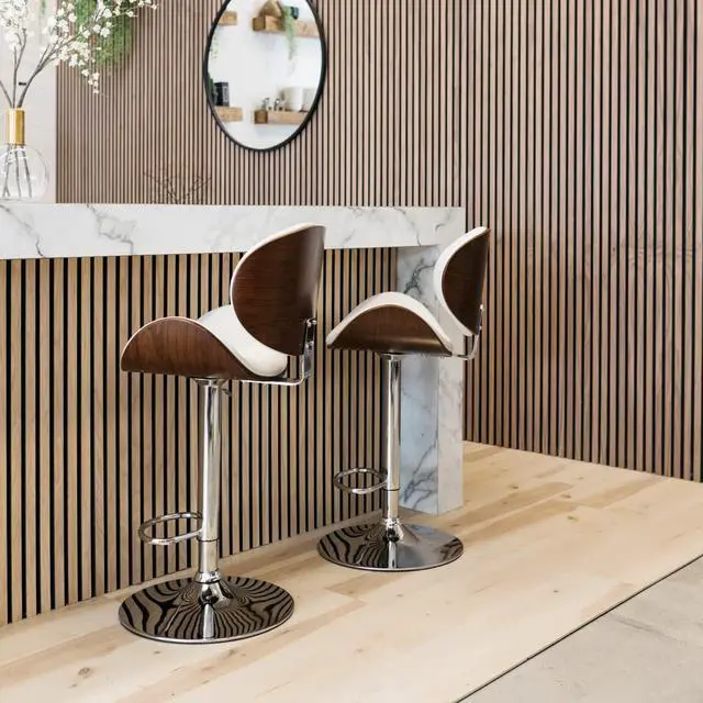 Alt view image 4 of 7 - Signature Design by Ashley Bellatier Mid-Century Modern 34" Adjustable Height Curved Bar Stool, Brown & White
