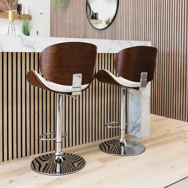 Alt view image 5 of 7 - Signature Design by Ashley Bellatier Mid-Century Modern 34" Adjustable Height Curved Bar Stool, Brown & White