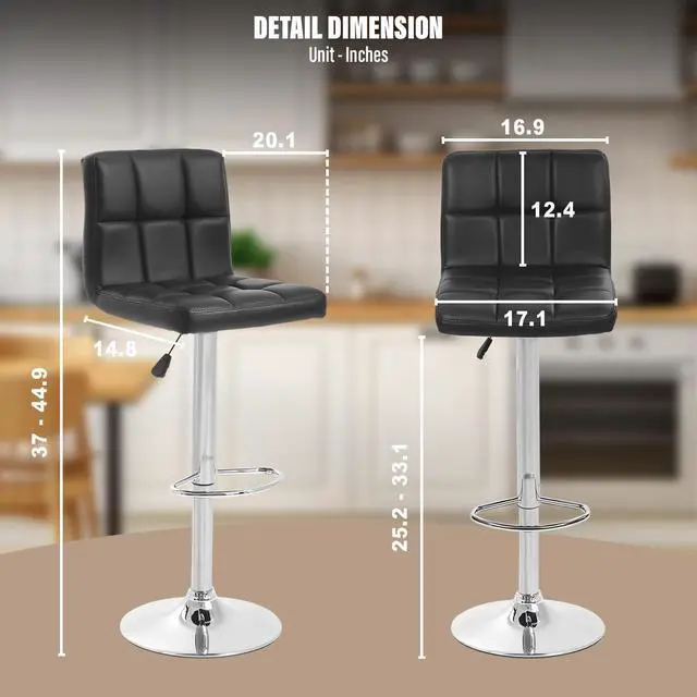 Alt view image 3 of 7 - Barstools Set of 2 Counter Height Bar Stools Height Adjustable Back PU Leather Swivel Bar Stool Bar Chairs Hydraulic Swivel Dining Chairs for Kitchen Bar Restaurant Living Room,Black