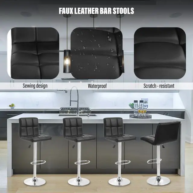 Alt view image 4 of 7 - Barstools Set of 2 Counter Height Bar Stools Height Adjustable Back PU Leather Swivel Bar Stool Bar Chairs Hydraulic Swivel Dining Chairs for Kitchen Bar Restaurant Living Room,Black