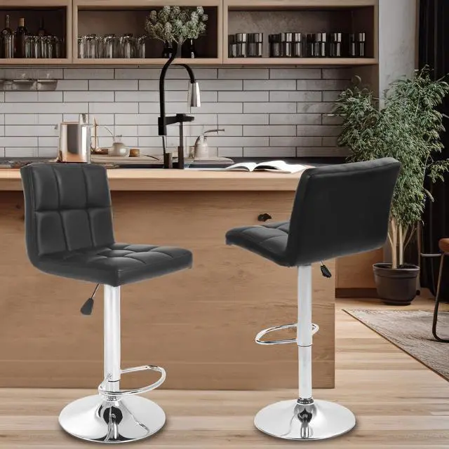 Alt view image 5 of 7 - Barstools Set of 2 Counter Height Bar Stools Height Adjustable Back PU Leather Swivel Bar Stool Bar Chairs Hydraulic Swivel Dining Chairs for Kitchen Bar Restaurant Living Room,Black