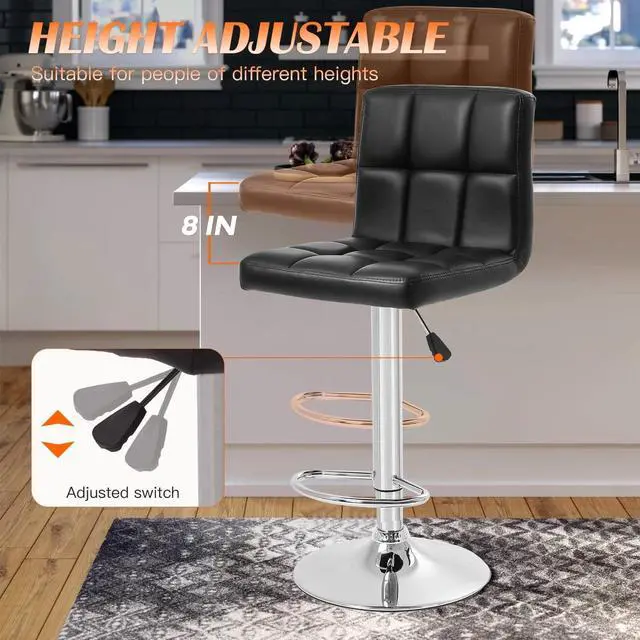 Alt view image 7 of 7 - Barstools Set of 2 Counter Height Bar Stools Height Adjustable Back PU Leather Swivel Bar Stool Bar Chairs Hydraulic Swivel Dining Chairs for Kitchen Bar Restaurant Living Room,Black