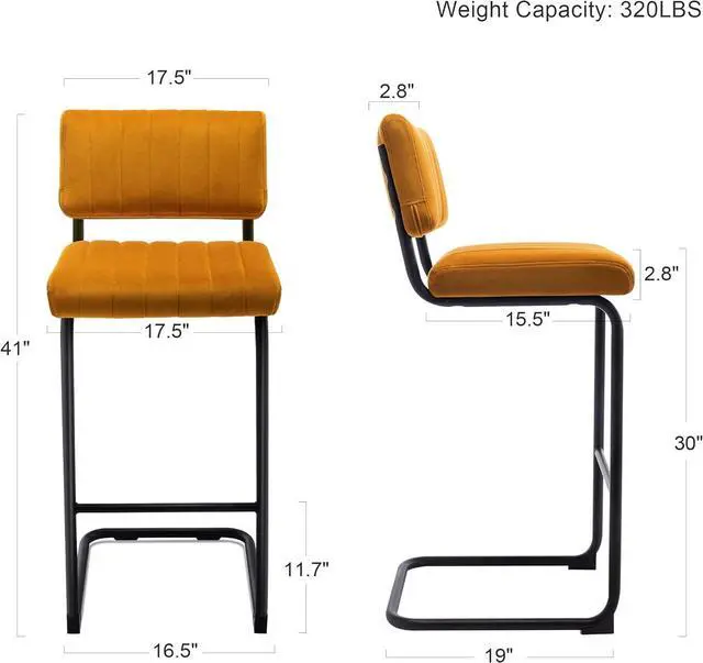 Alt view image 2 of 7 - ONEVOG 30 Inch Modern Bar Stools Set of 2, Upholstered Mid Century Modern Bar Height Stools Chairs with Tufted Cushion and Backs, Velvet Fabric Cantilever Barstools for Kitchen Island Pub