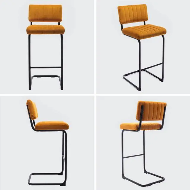 Alt view image 5 of 7 - ONEVOG 30'' Modern Bar Stools with Tufted Backs, Upholstered Velvet Fabric Bar Height Stools Chairs, Mid Century Cantilever Barstools for Kitchen Island Pub Set of 2