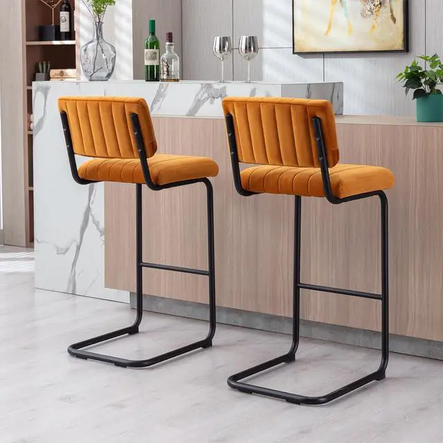 Alt view image 6 of 7 - ONEVOG 30'' Modern Bar Stools with Tufted Backs, Upholstered Velvet Fabric Bar Height Stools Chairs, Mid Century Cantilever Barstools for Kitchen Island Pub Set of 2