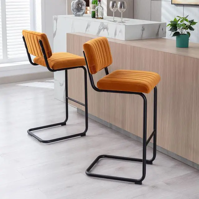Alt view image 7 of 7 - ONEVOG 30'' Modern Bar Stools with Tufted Backs, Upholstered Velvet Fabric Bar Height Stools Chairs, Mid Century Cantilever Barstools for Kitchen Island Pub Set of 2