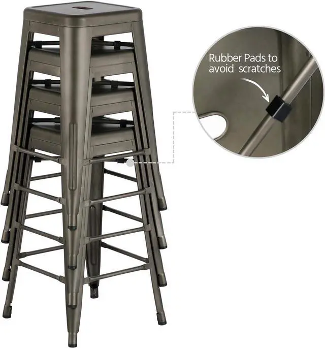 Alt view image 3 of 7 - Yaheetech 30'' Metal Bar Stools 4PCS Bar Height Barstools Stackable Bar Chairs for Bistro/Patio/Cafe/Restaurant/Dining Room/Kitchen, Metal