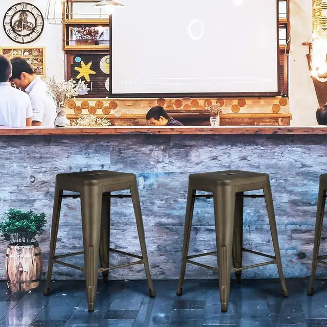 Alt view image 7 of 7 - Yaheetech 30'' Metal Bar Stools 4PCS Bar Height Barstools Stackable Bar Chairs for Bistro/Patio/Cafe/Restaurant/Dining Room/Kitchen, Metal