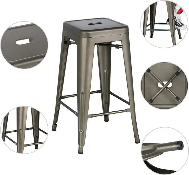 Alt view image 4 of 7 - Yaheetech 30'' Metal Bar Stools 4PCS Bar Height Barstools Stackable Bar Chairs for Bistro/Patio/Cafe/Restaurant/Dining Room/Kitchen, Metal