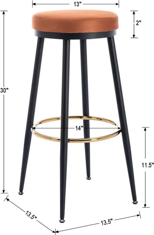 Alt view image 2 of 7 - Kmax 30 Inch Bar Stools Set of 2 Modern Metal Bar Stools with Golded Footrest Velvet Seat for Kitchen Island&Bar, Brown