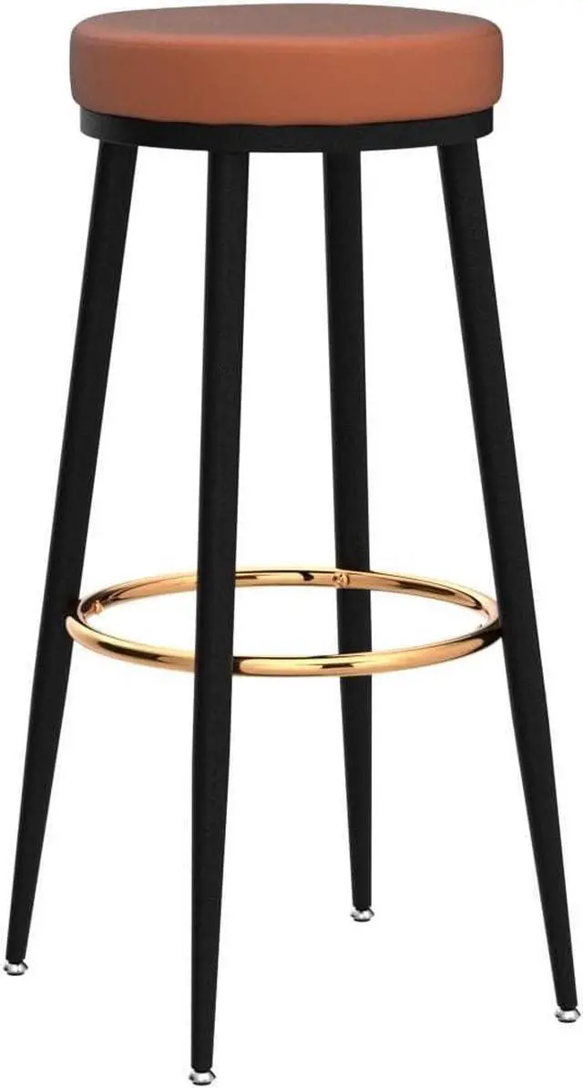 Alt view image 4 of 7 - Kmax 30 Inch Bar Stools Set of 2 Modern Metal Bar Stools with Golded Footrest Velvet Seat for Kitchen Island&Bar, Brown