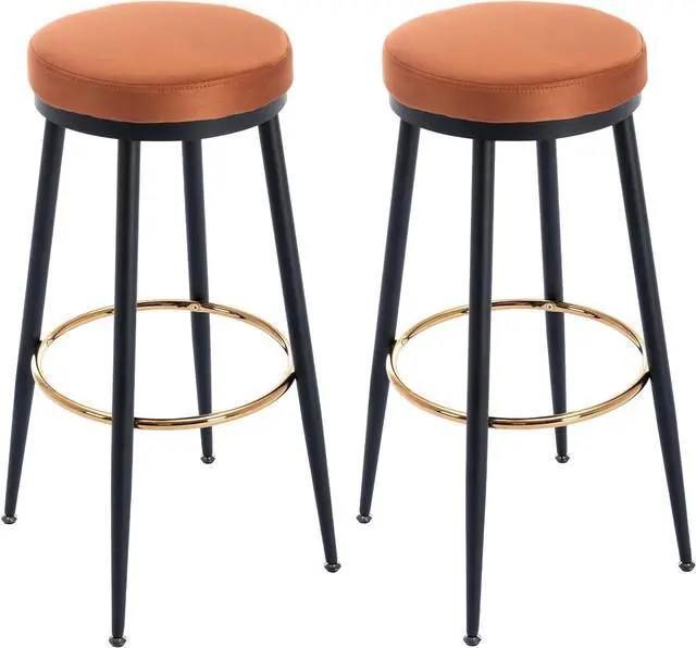 Alt view image 3 of 7 - Kmax 30 Inch Bar Stools Set of 2 Modern Metal Bar Stools with Golded Footrest Velvet Seat for Kitchen Island&Bar, Brown