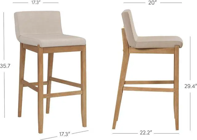 Alt view image 2 of 7 - Nathan James Gracie Modern Bar Stool with Back, Cushioned Bar Height Stool with Natural Flax Upholstery and Brushed Wooden Legs, Natural Flax/Brown, Set of 2