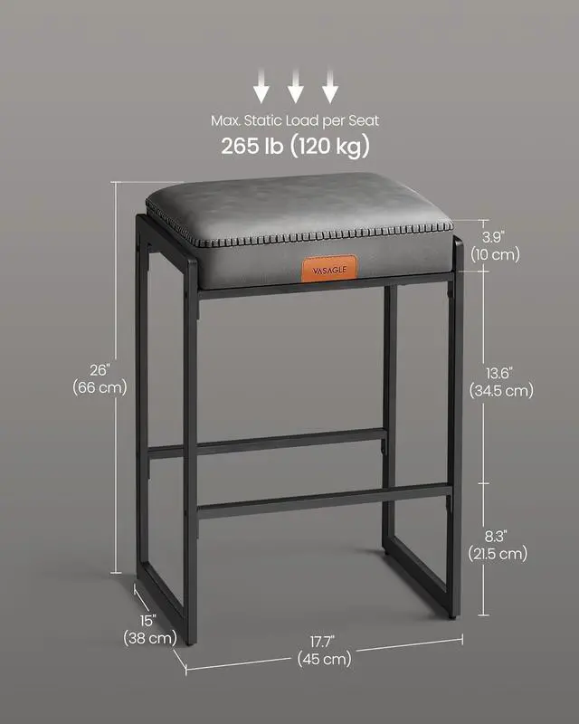 Alt view image 2 of 7 - VASAGLE EKHO Collection - Bar Stools Set of 4, Counter Height Bar Stools, Synthetic Leather with Stitching, Mid-Century Modern Counter Stools, 26-Inch Tall, Kichen Home Bar Dining Room, Dove Gray